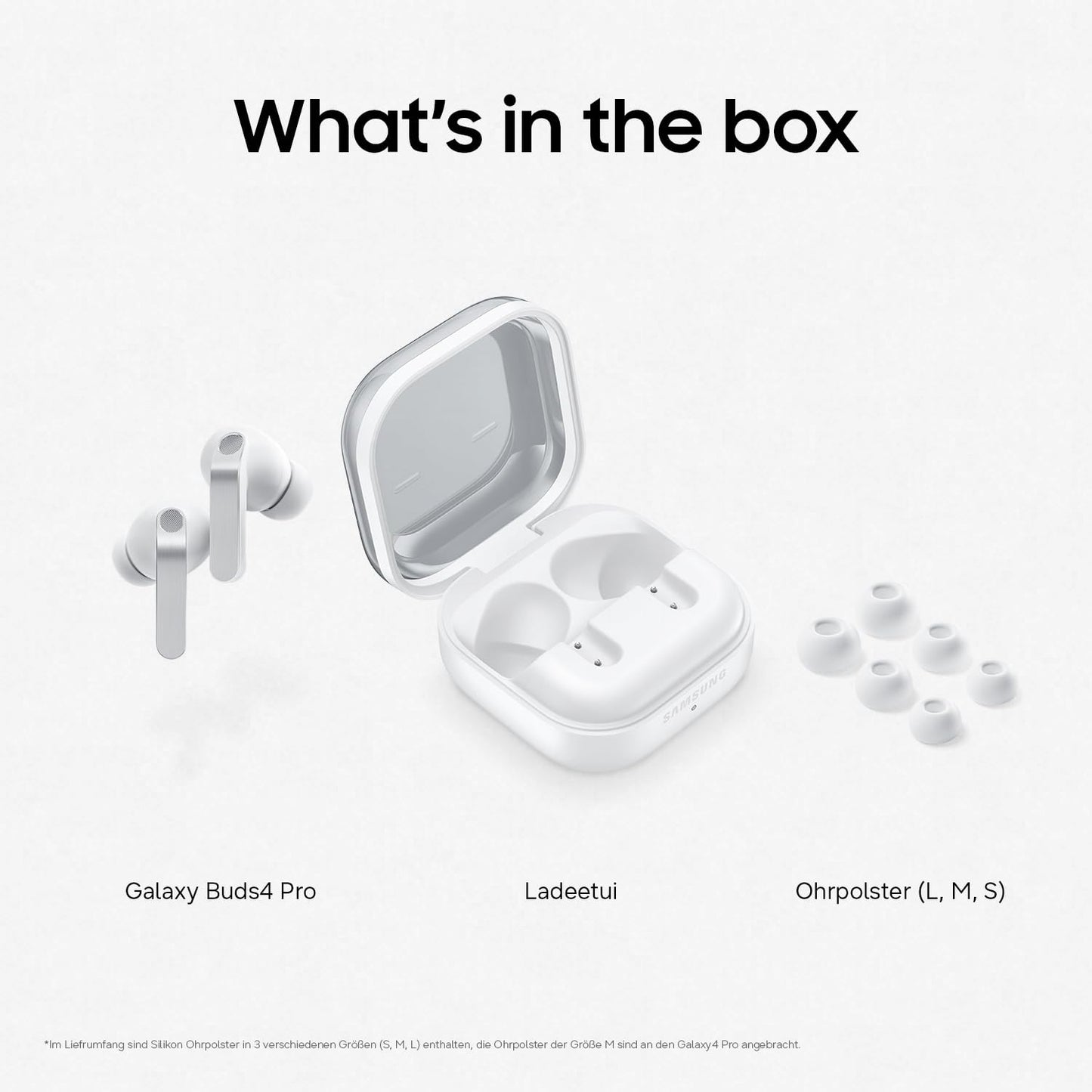 Samsung Galaxy Buds4 Pro, Hi-Fi wireless Bluetooth headphones, 2-way speakers, noise cancellation via Adaptive Noise Canceling, in-ear earphones, 360 audio, AI agent with voice control, white - SM-R640