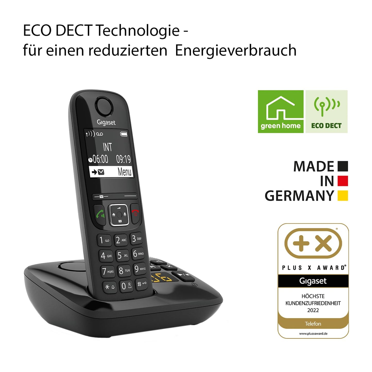Gigaset AS690A Quattro - 4 cordless DECT telephones with answering machine - easy-to-read contrast display - brilliant audio sound - easy to use - do not disturb, black [German version] - 83167