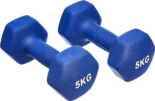 Amazon Basics Neoprene Dumbbell Weights (Sets of 2, 5kg Dumbbells) Blue - NPDBP5KG