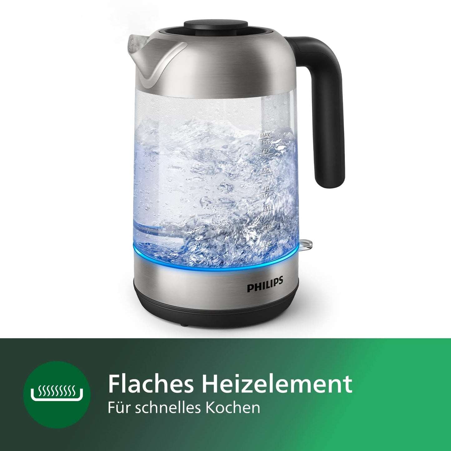 Philips 5000 Series Kettle - 1.7L, Blue Sensor Light, 360° Base, Micro Strainer Filter, Flat Heating Element, Removable Lid, Fast Boiling, Energy Saving, Safe Design (HD9339/80)