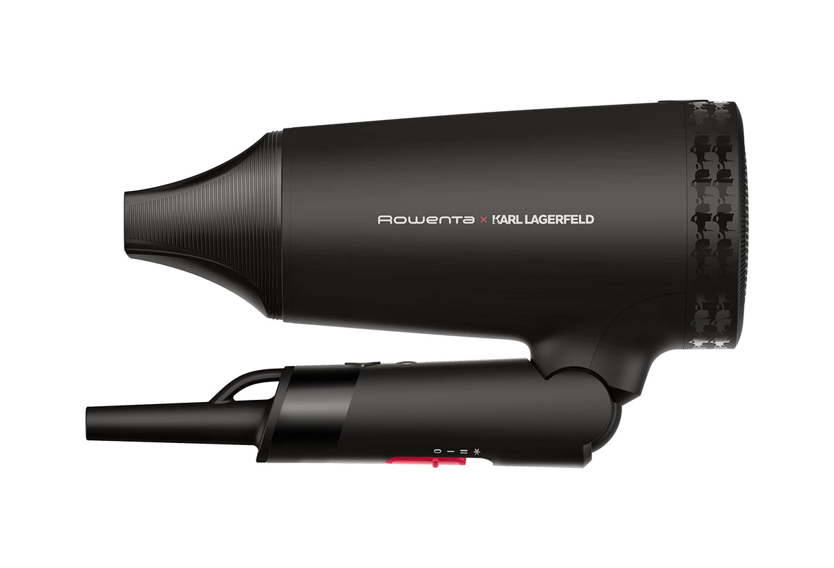 Rowenta x Karl Lagerfeld CV184L Express Style Hair Dryer | compact and powerful | foldable design | travel-friendly | ultra-lightweight | shine booster | individual settings | Black - CV184LF0