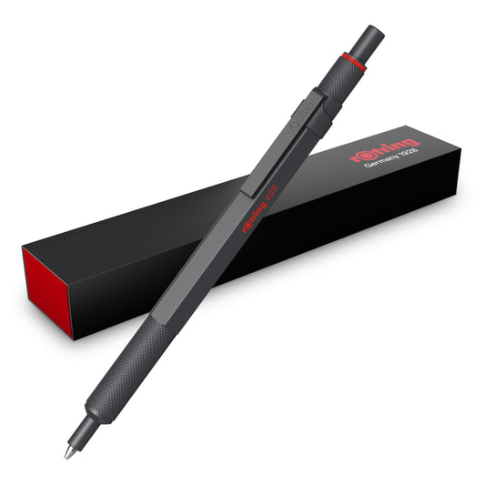 rOtring 600 Ballpoint Pen | Medium Tip | Black Ink | Full Metal Barrel | Stone Grey | Non-slip, knurled grip zone and hexagonal barrel | Refillable - SAP_2204408