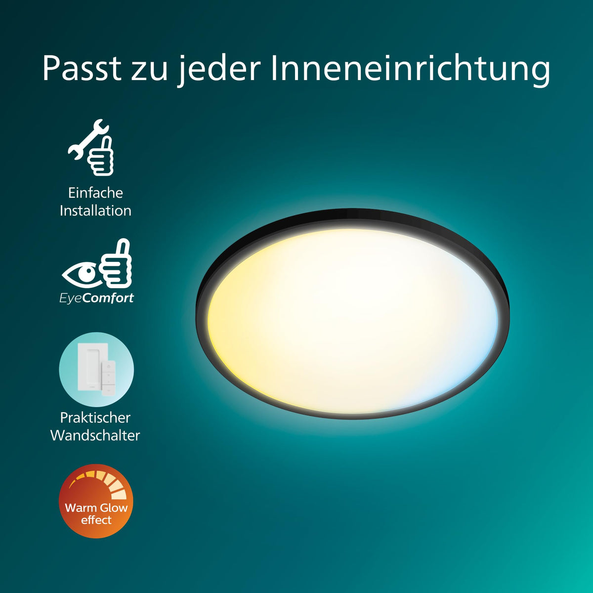 Philips LED Superslim Ceiling Light with Remote Control, 29.1 cm, Black - 929004677201