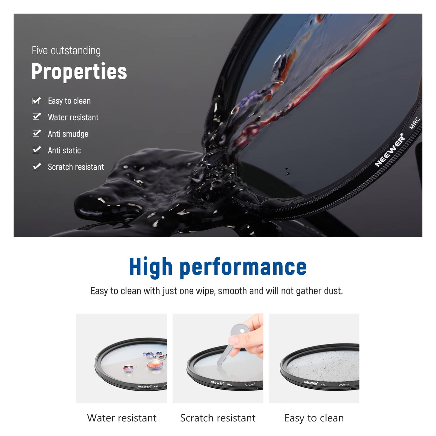 NEEWER 72 mm polarization filter (polarizing filter), CPL filter with 30-layer multi-layer polarizing film, reduce glare/improve contrast/ultra thin/reduce reflection/HD optical glass - NW