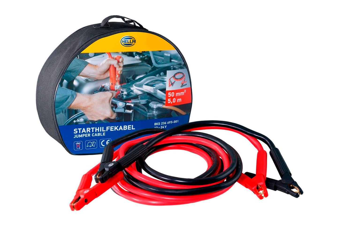 HELLA jumper cable - car jumper cable - 5.0 meters - starter cable for petrol and diesel engines - with carrying bag - 8KS 236 693-001