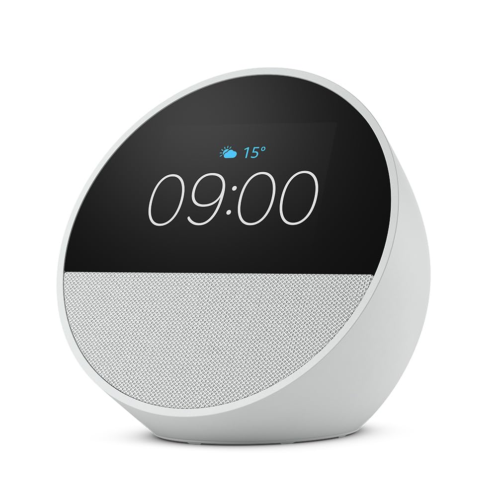 Amazon Echo Spot (latest generation), smart alarm clock with rich sound, white, with Alexa+ Early Access - BV84J9