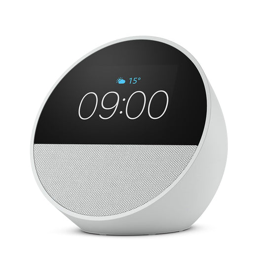 Amazon Echo Spot (latest generation), smart alarm clock with rich sound, white, with Alexa+ Early Access - BV84J9