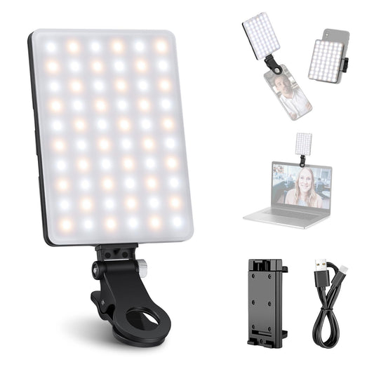 NEEWER Basic Clip On Selfie Light Compatible with iPhone, 2000mAh Rechargeable LED Video Light with Mobile Phone Clamp for Computer Webcam, Laptop, Zoom Video Conferences, Make Up Photography, NL-60AI