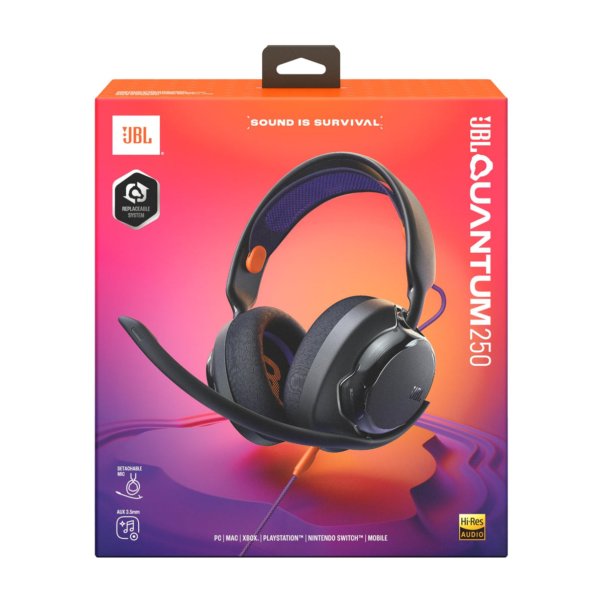 Căști de gaming over-ear JBL Quantum 250 cu fir, negru - JBLQTUM250BLK