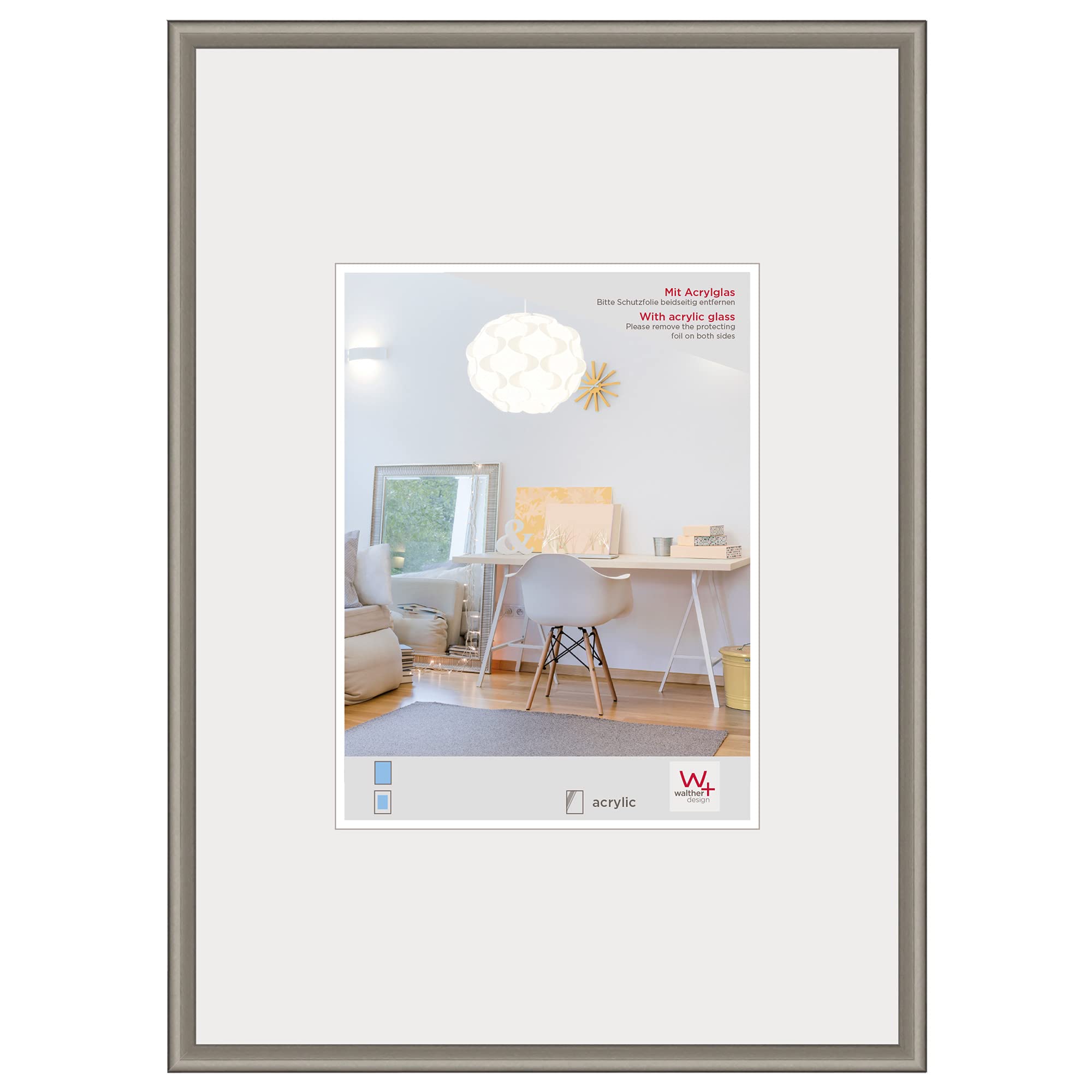 walther design picture frame steel 50 x 60 cm with artificial glass, New Lifestyle plastic frame KVX060D