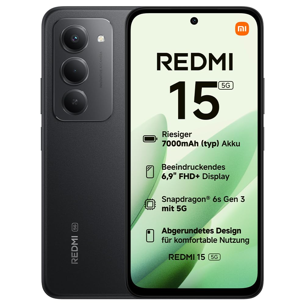 XIAOMI REDMI 15 5G smartphone, 8+256GB, 50MP camera, 7000mAh battery, black - MZB0M6WEU