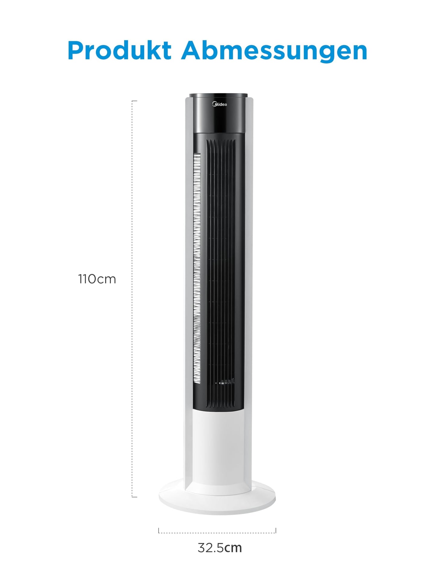 Midea FZ10-19BRA tower fan, robust copper motor, internal air supply, remote control, 7 hour timer, touch and control panel display, three modes and three speeds to choose from