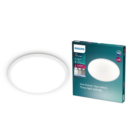 Philips LED SceneSwitch Ceiling Light (15 W), 3 brightness levels, cool white light, energy-saving room lighting with EyeComfort, white, 25cm - 915005777901