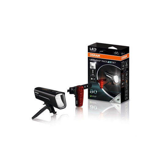 OSRAM LEDsBIKE Race 80 Set, rechargeable bicycle light set, StVZO-approved front and rear LED light set, multiple lighting modes, THREE brightness levels, 80 lux - LEDBL102