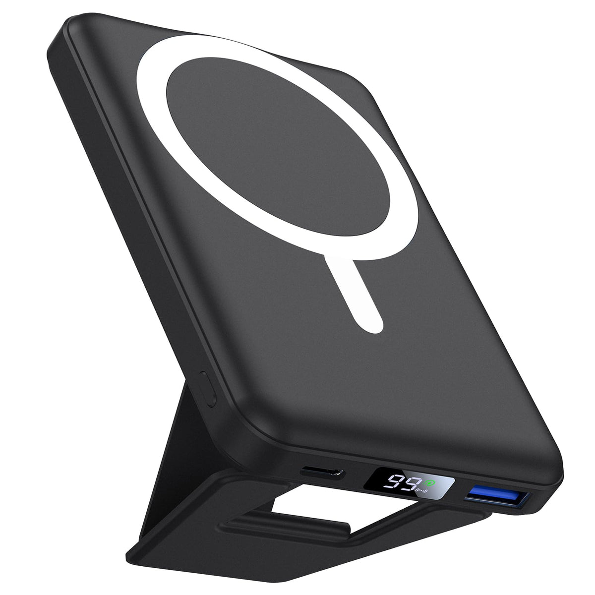 AOGUERBE Power Bank fără fir, 10.000 mAh Power Bank magnetic pliabil PD 22,5 W Încărcare rapidă cu afișaj LED, compatibil cu MagSafe pentru seria iPhone 17/16/15/14/13/12/Pro/Pro Max. (Negru) - KT-D009