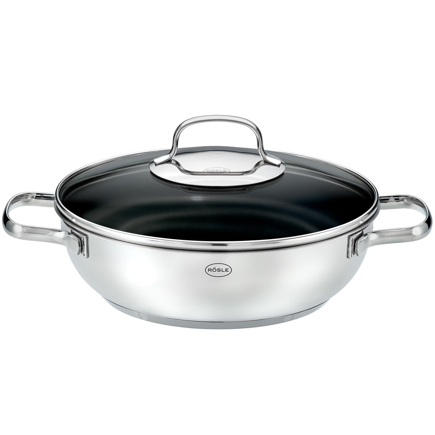 RÖSLE ELEGANCE ProCera serving pan, non-stick, stylish & efficient - Ø 28 cm, heat-resistant up to 260 °C, ceramic coating, silver/black, stainless steel 18/10 - 130409