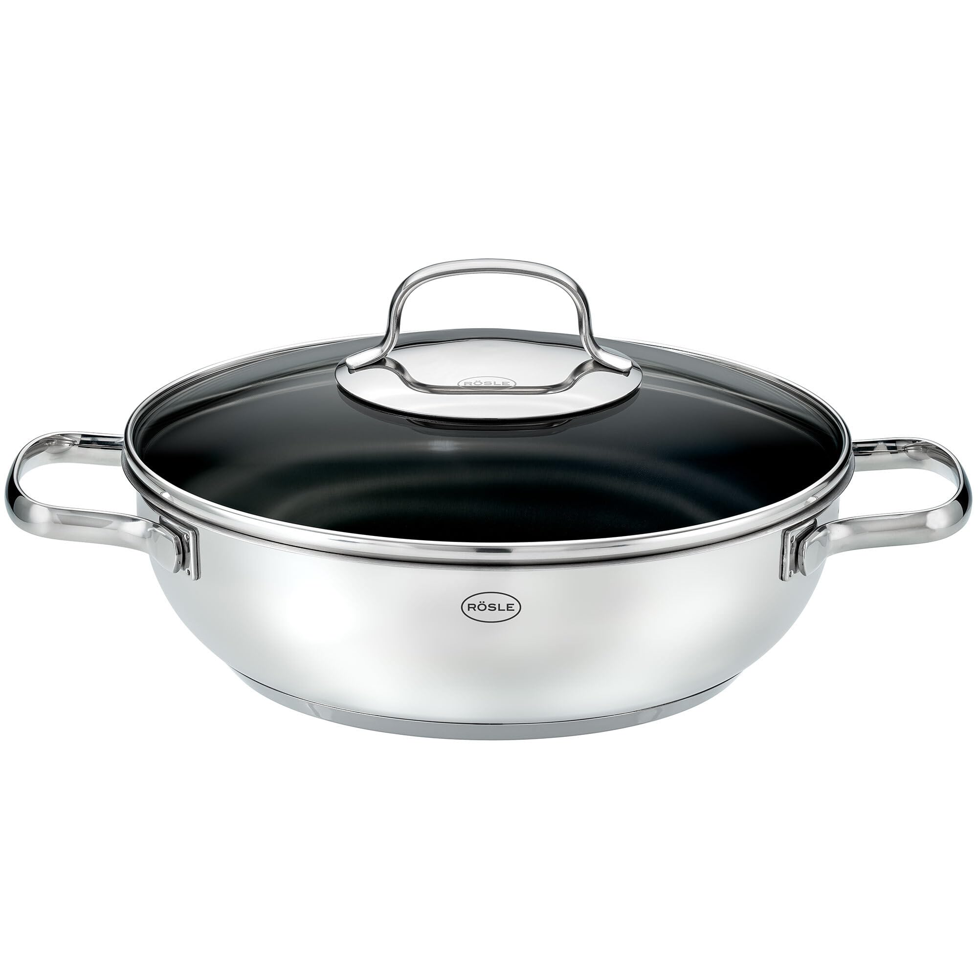 RÖSLE ELEGANCE ProCera serving pan, non-stick, stylish & efficient - Ø 28 cm, heat-resistant up to 260 °C, ceramic coating, silver/black, stainless steel 18/10 - 130409