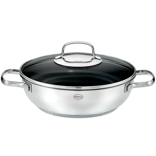 RÖSLE ELEGANCE ProCera serving pan, non-stick, stylish & efficient - Ø 28 cm, heat-resistant up to 260 °C, ceramic coating, silver/black, stainless steel 18/10 - 130409