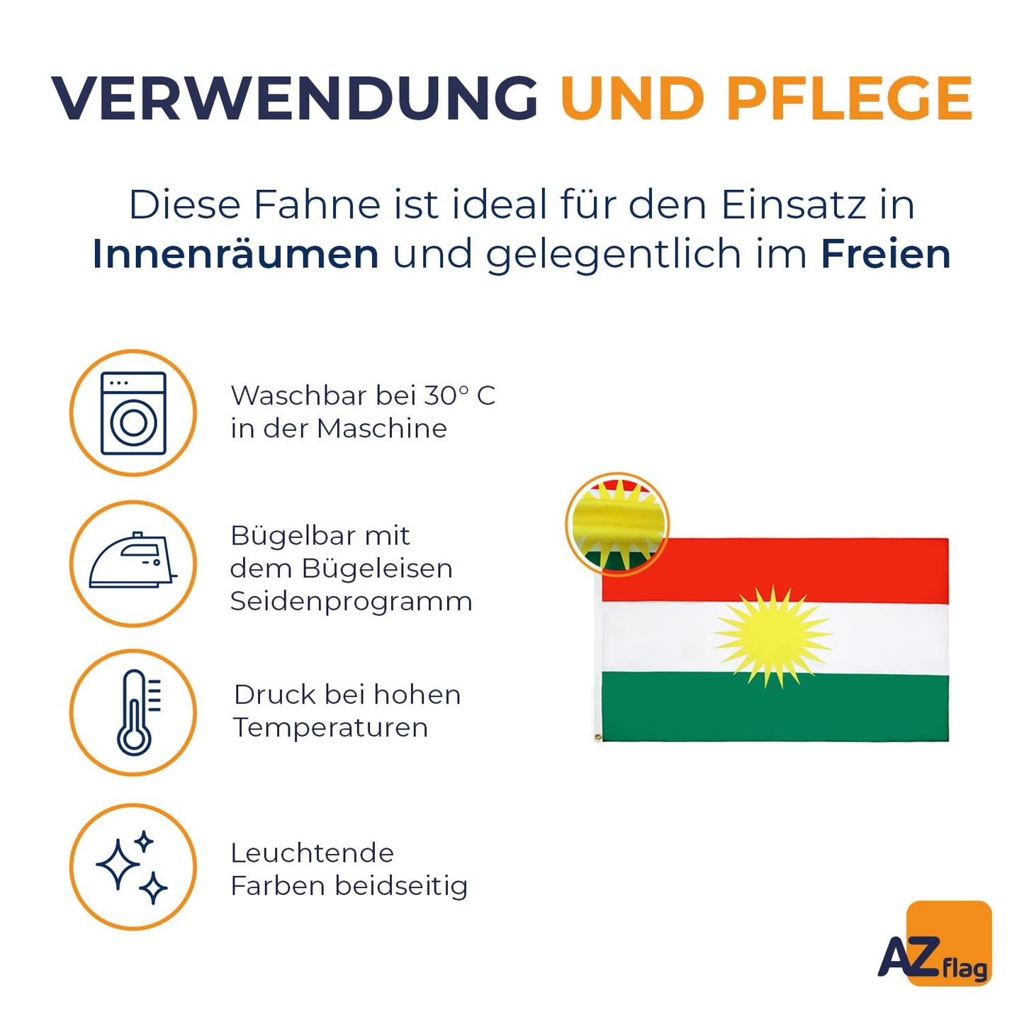 AZ FLAG - Kurdistan Flag - 250x150 cm - Kurdish Large Flag 100% Polyester with Brass Eyelets - 300g - K_400