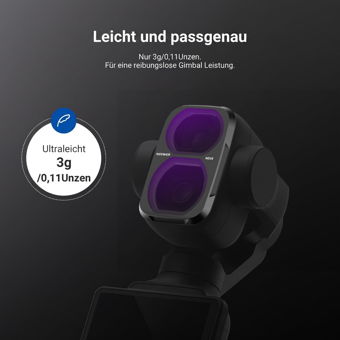NEEWER CPL + ND Filter Set Compatible with DJI Osmo Pocket 4P Only, Circular Polarization Filter Gray Filter (ND16 + ND64 + ND256) Gimbal Action Cam Lens Filter Screen Protector Photography Accessories - FL-P21