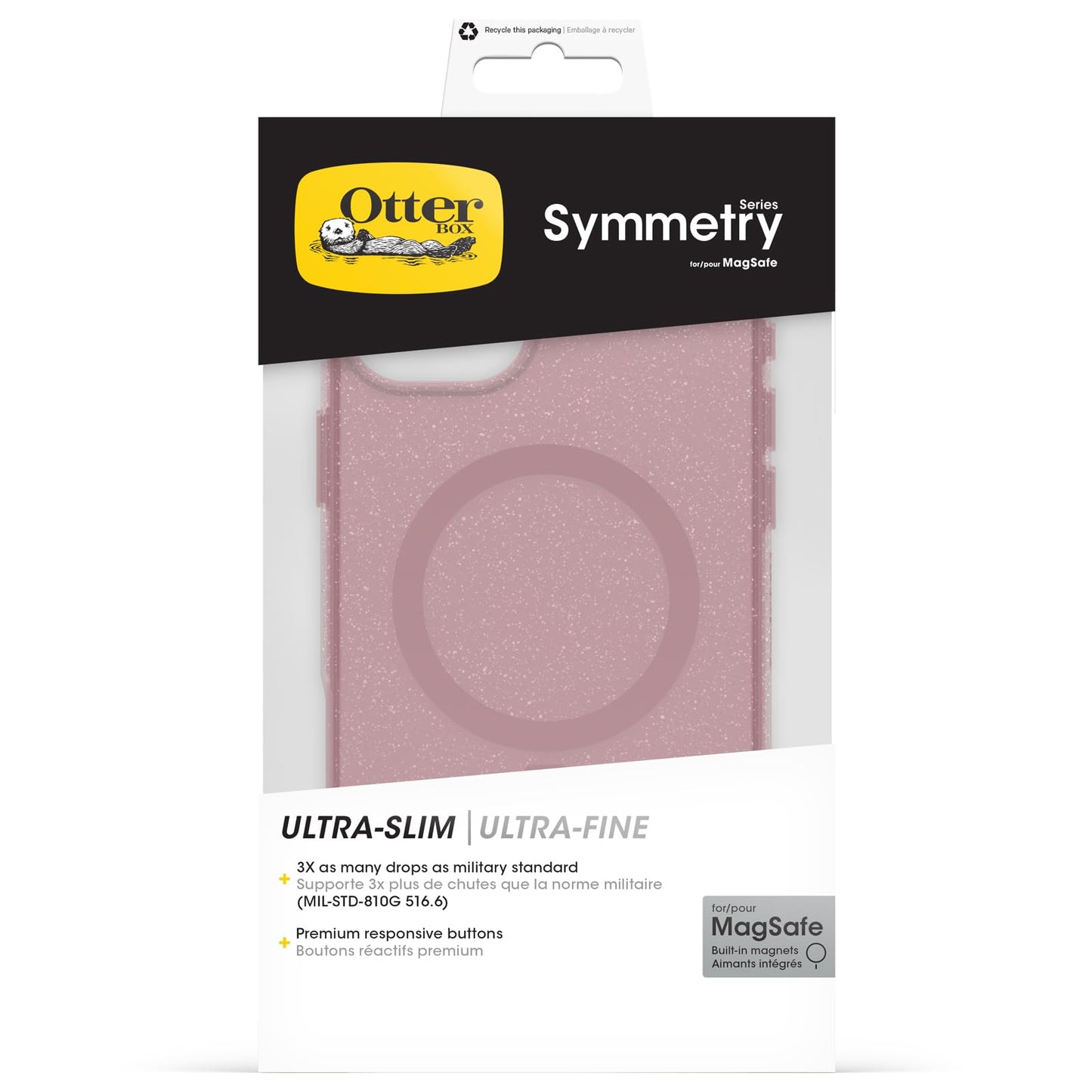 OtterBox Symmetry Series Clear MagSafe Transparent Case for iPhone 16 Plus, Shockproof Drop Proof Protective Case, 3X Military Grade Tested, Clear/Pink - 77-96360
