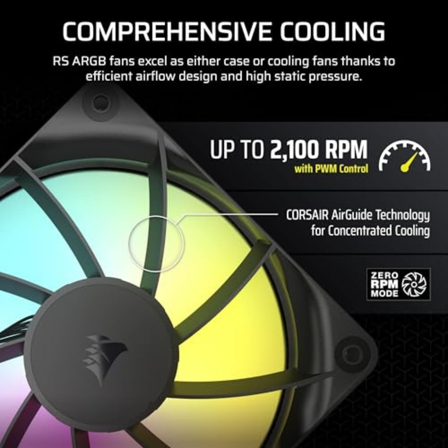 CORSAIR RS120 ARGB 120mm PWM Fan - Daisy Chain Connection - Low Noise - Magnetic Dome Bearing - Three Pack - Black - CO-9050181-WW