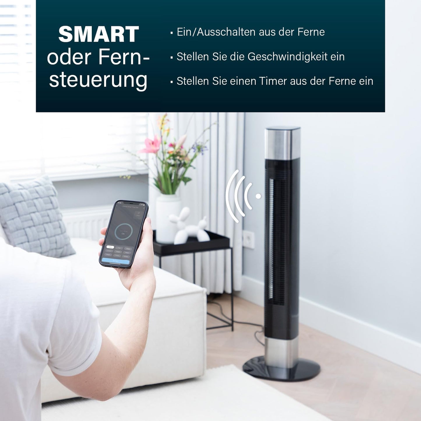 Princess Low-noise tower fan - height 103 cm - 3 modes & 3 speeds - oscillation - controllable via app - 01.358275.01.001