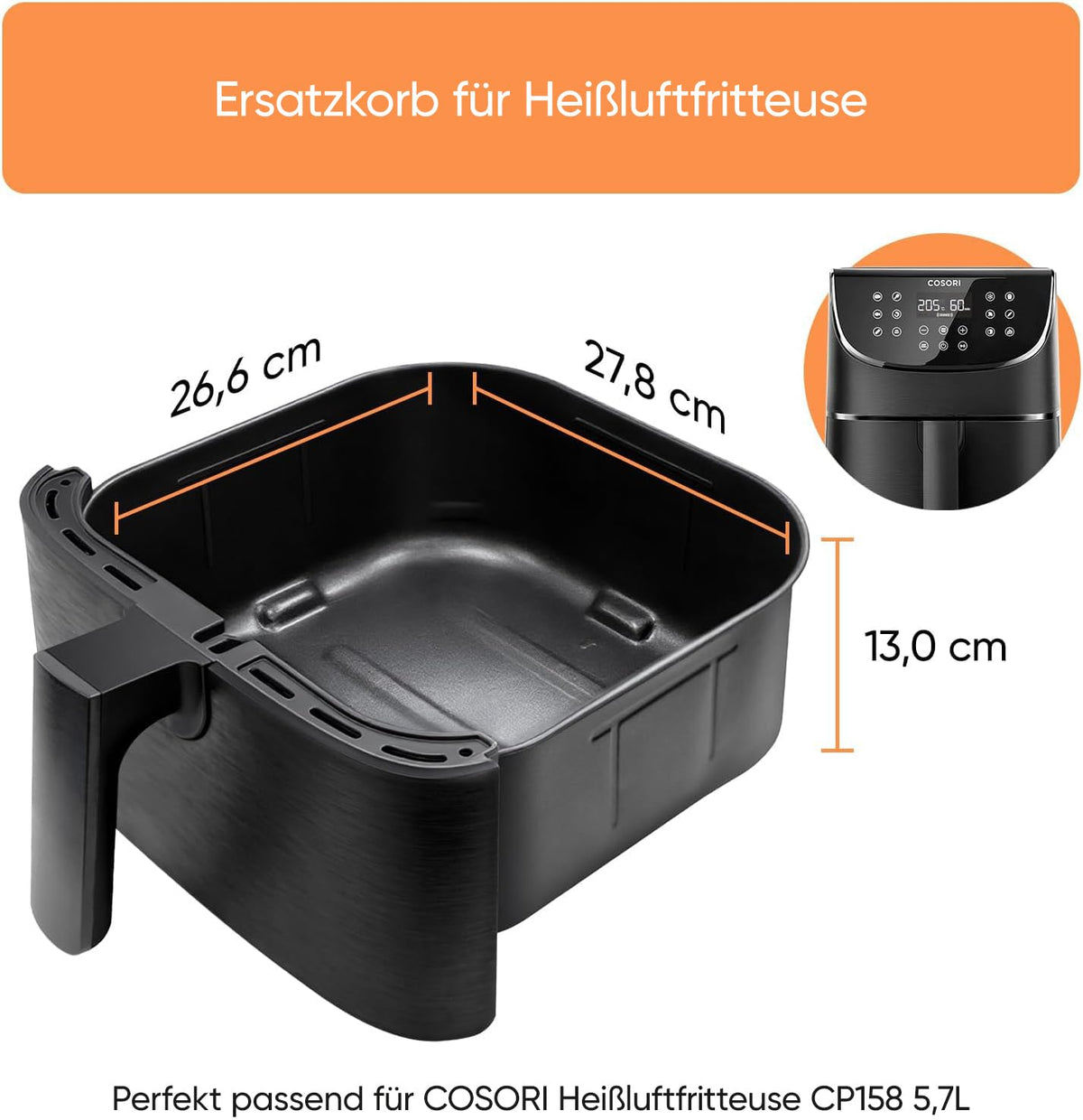 COSORI CP158 Friteuză cu aer cald 5,7 L, coș original, acoperire ceramică fără PFAS, accesorii de înlocuire pentru Air Fryer CP158-AF, antiaderent, lavabil în mașina de spălat vase, gri