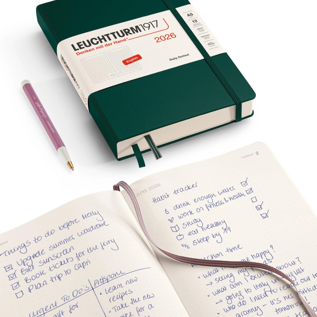 LEUCHTTURM1917 372780 Calendar zilnic punctat mediu (A5) 2026, negru, engleză