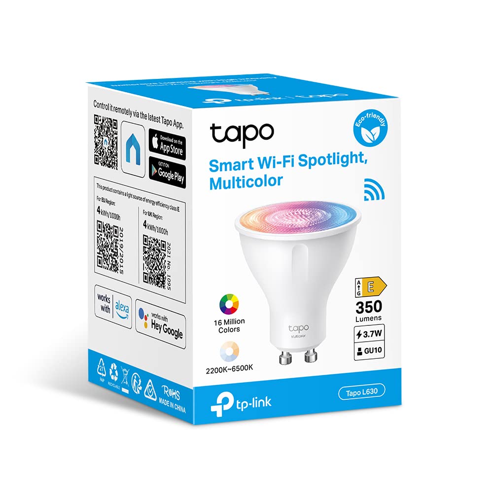 TP-Link Tapo bec inteligent WLAN GU10 Tapo L630, economisire de energie, 3.5W echivalent cu 50W, lampă inteligentă multicoloră dimabilă, accesorii smart home pentru Alexa, 16 milioane de culori (pachet cu 3)