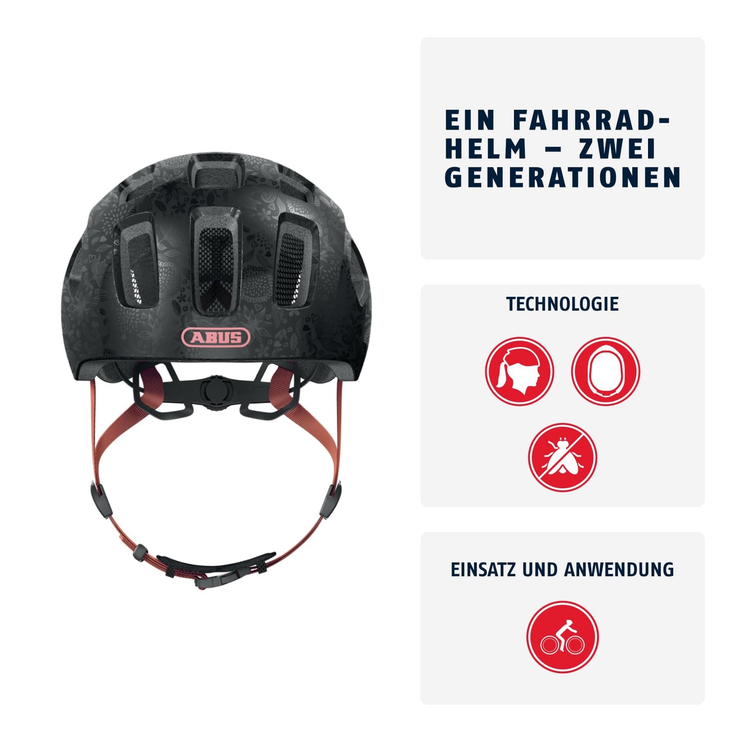 ABUS Youn-I 2.0 bicycle helmet - with light for children, teenagers and young adults - for girls and boys - black with floral pattern, size S - 67045