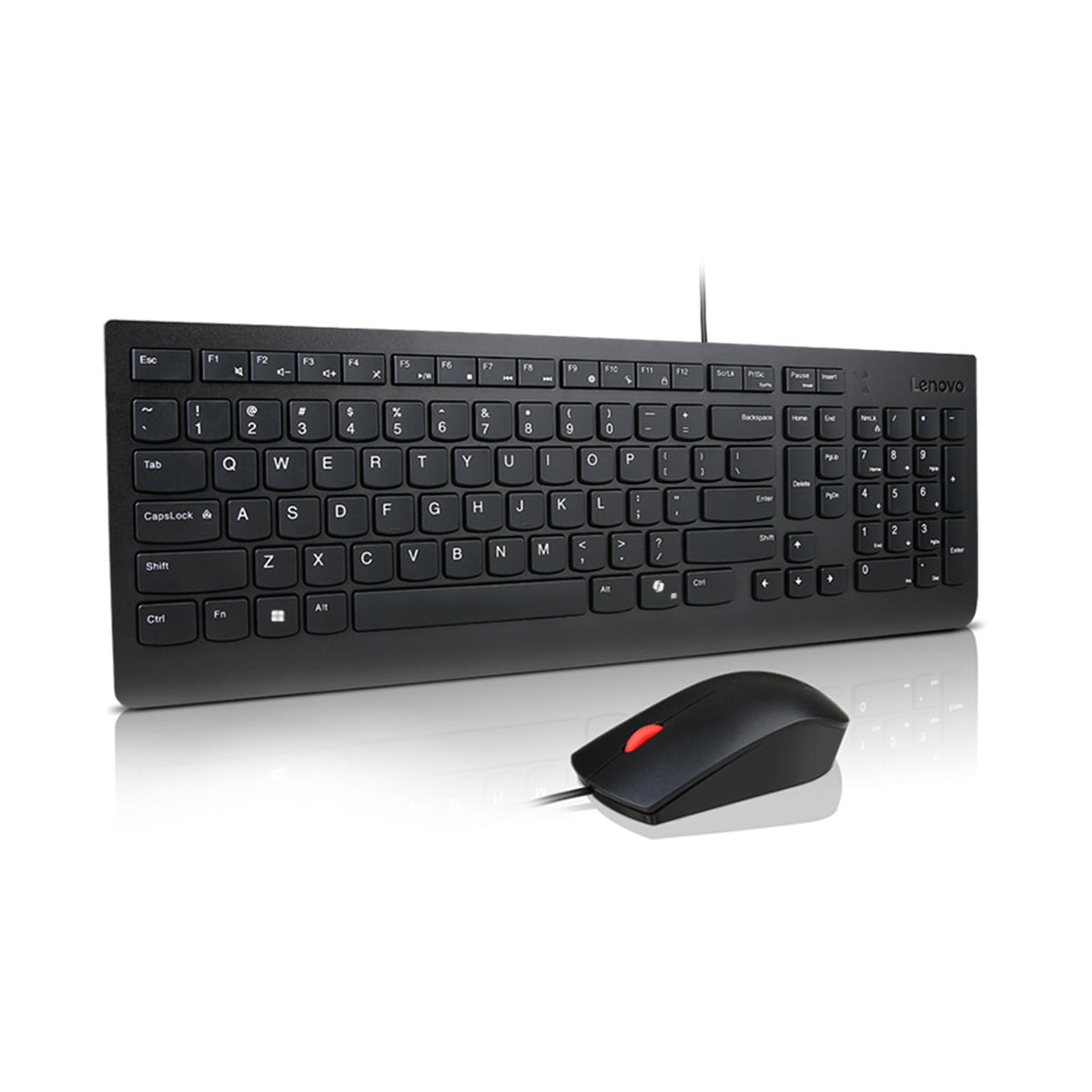Lenovo Essential Combo Keyboard + Mouse Wired – USB, compact layout with keyboard, ergonomic mouse 1600 DPI, spill-resistant design, Copilot key – Black - 0195892115113