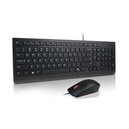 Lenovo Essential Combo Keyboard + Mouse Wired – USB, compact layout with keyboard, ergonomic mouse 1600 DPI, spill-resistant design, Copilot key – Black - 0195892115113