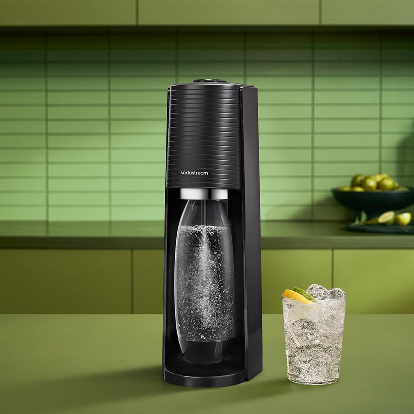 SodaStream water soda maker TERRA Standard | Includes Quick-Connect CO2 cylinder + 1x 1L FUSE plastic bottle (dishwasher safe) | Color: Black - SSM1087