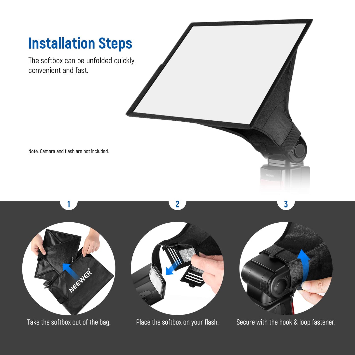 NEEWER Flash Diffuser Light Softbox 11" x 8", Universal Foldable with Storage Bag Compatible with Canon Nikon Sony Godox Yongnuo NEEWER speedlight - NS-1108