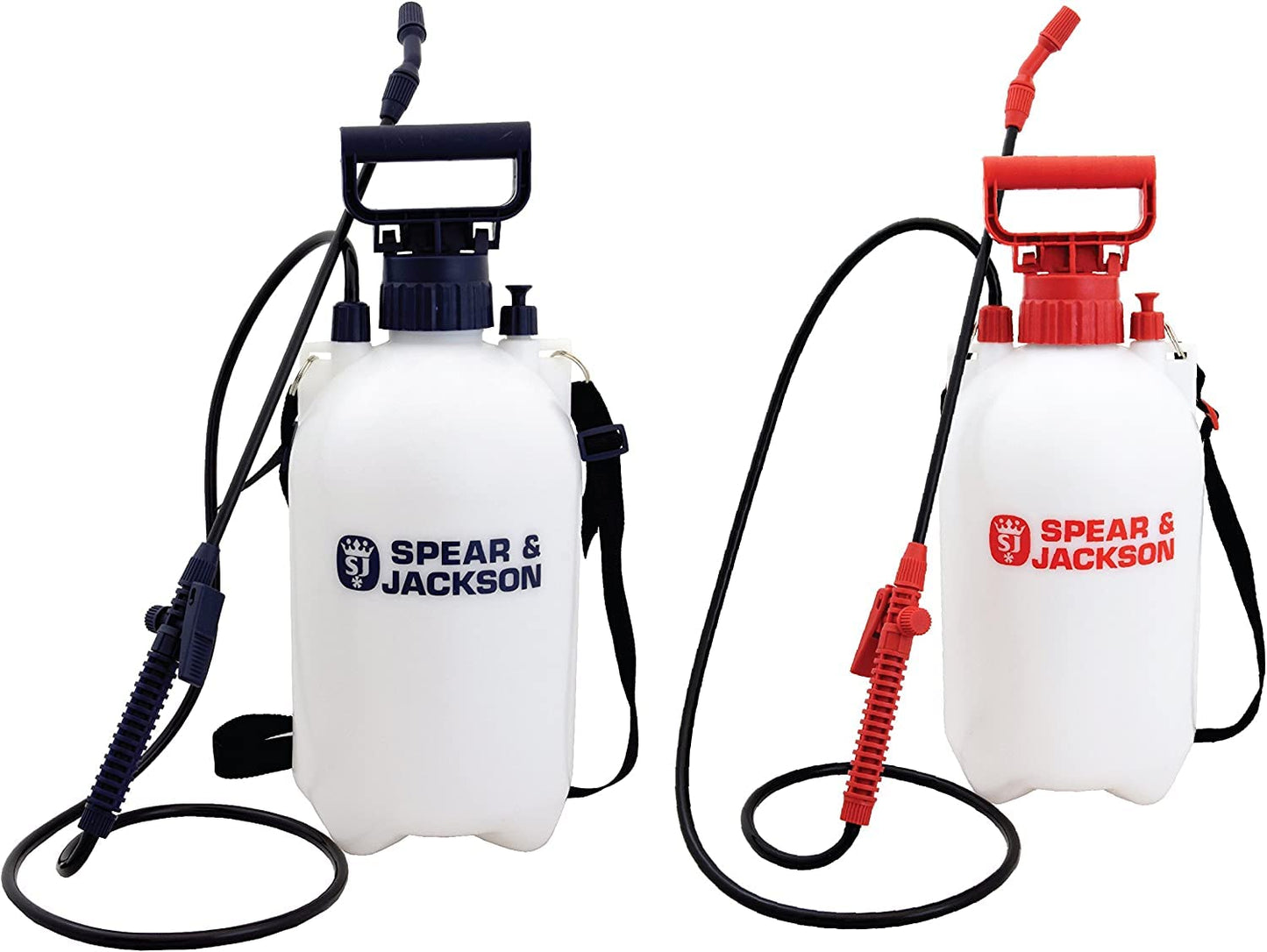 Spear & Jackson 5LPAPSTWIN 5 liter pressure sprayers double pack, pump sprayer for garden, weed killer and liquid fertilizer, adjustable nozzle with shoulder straps