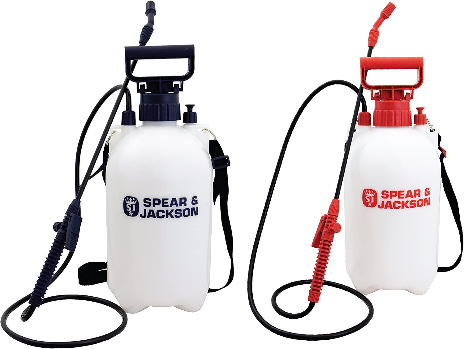 Spear & Jackson 5LPAPSTWIN 5 liter pressure sprayers double pack, pump sprayer for garden, weed killer and liquid fertilizer, adjustable nozzle with shoulder straps