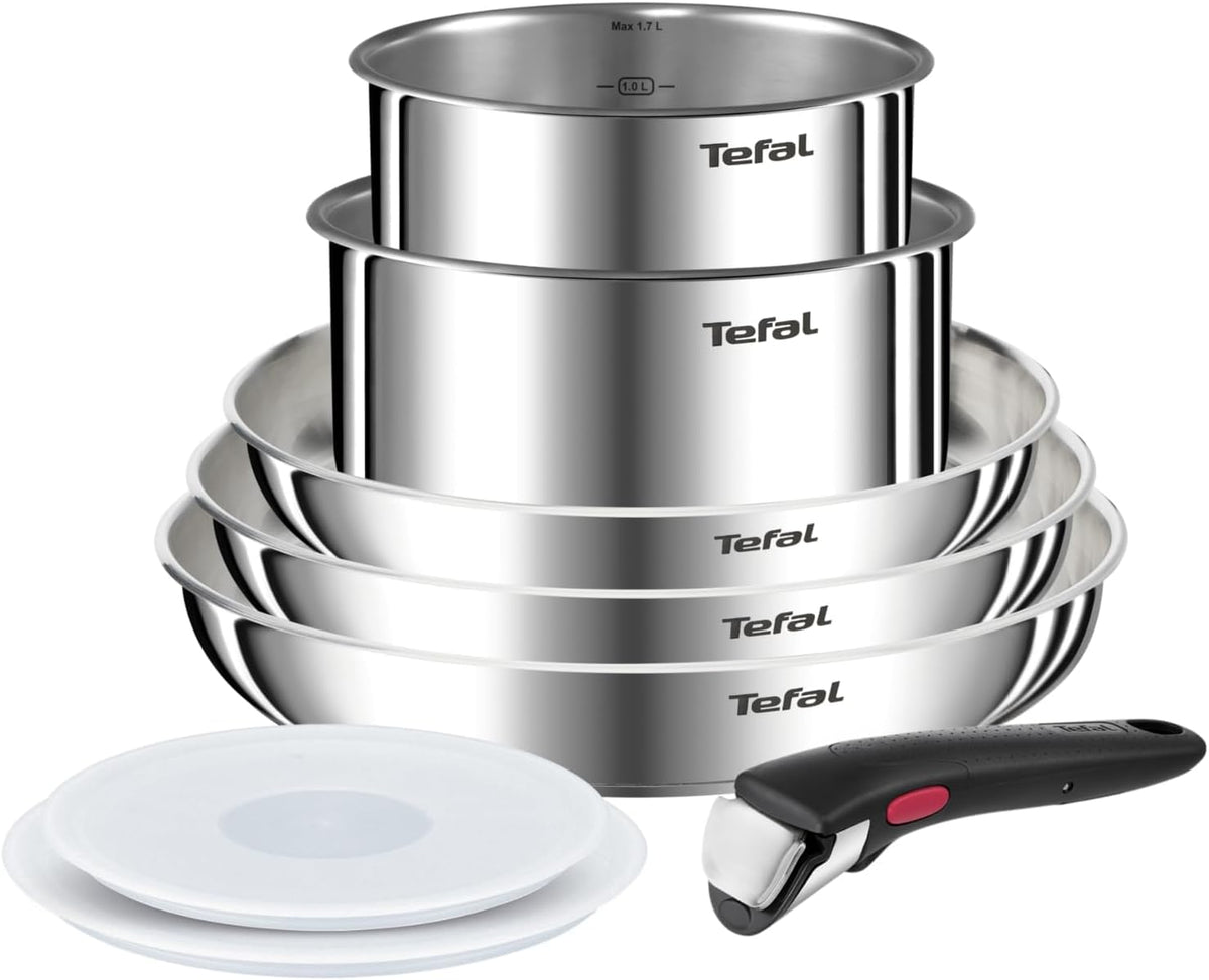 Tefal Ingenio Emotion 3-piece frying pan set 22/26/28 cm + 2 saucepans 16/18 cm + removable handle + 2 accessories, induction compatible, non-stick, dishwasher safe and oven safe. - L8968S04