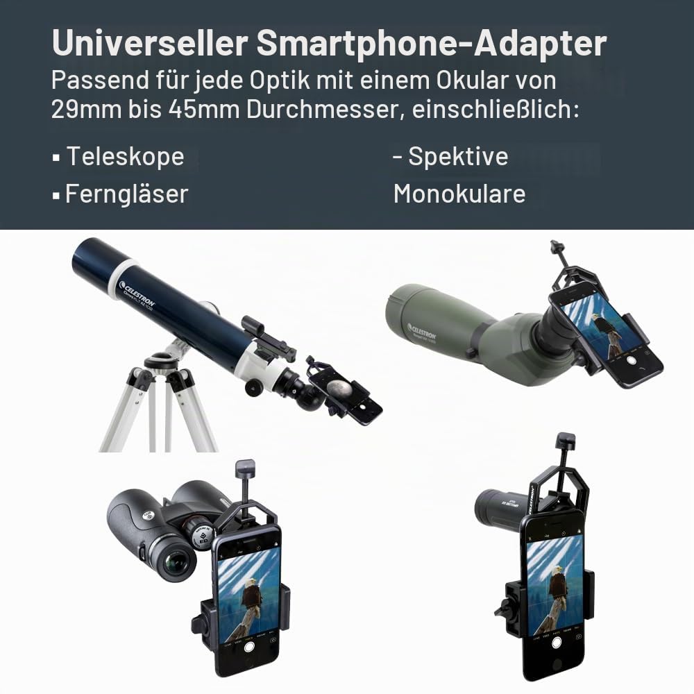 Celestron 81037 Universal Digiscoping and Astroimaging Smartphone Adapter DX Kit with Bluetooth Remote - Connects Your Smartphone Camera to an Eyepiece to Capture Images and Video, Black