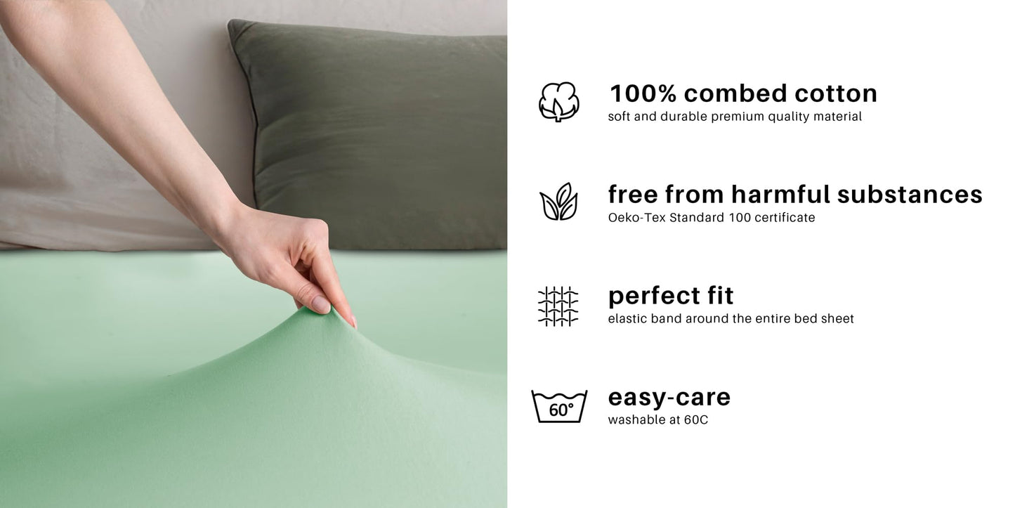 DecoKing fitted sheets 200x220 220x240 cm 100% combed cotton mint light green fitted sheets jersey box spring bed Amber 200 x 220 220 x 240