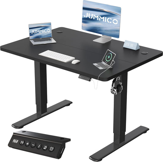 JUMMICO Birou reglabil pe înălțime cu port de încărcare USB, birou electric reglabil pe înălțime 80 x 60 cm, masă stand-sit, birou în picioare, masă de calculator reglabilă, birou în picioare, negru - 0403
