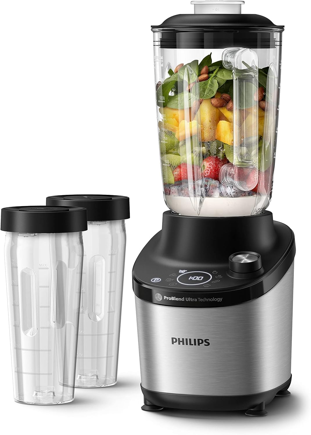 Philips 7000 Series High Performance Blender - ProBlend Ultra Technology, 1,500 W, 2 L Glass Container, Quick Select Programs for Smoothies & Soups, HomeID App, Dishwasher Safe Parts (HR3760/10)