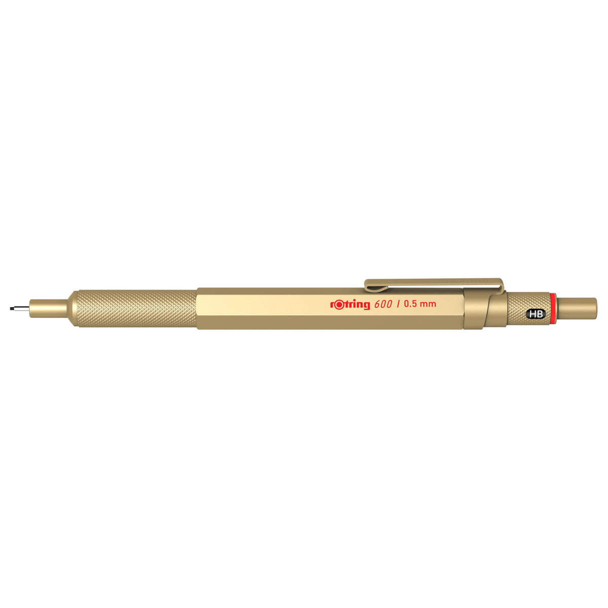 rOtring 600 Mechanical Pencil | HB Lead 0.5 mm | Twist Mechanism Pencil with Full Metal Body | Gold | Non-slip Knurled Grip Zone and Hexagonal Shaft - 2158796