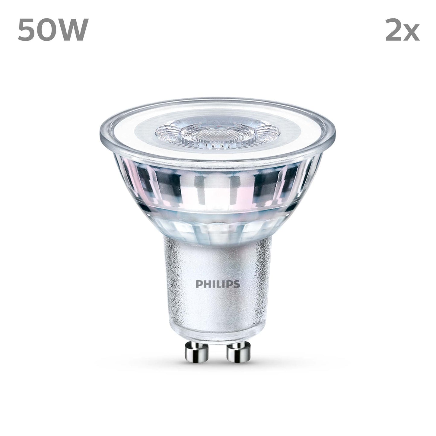 Philips LED lamp replaces 50W, GU10 reflector, warm white light (2700 K), 355 lumens, pack of 2, matt - 929001215292