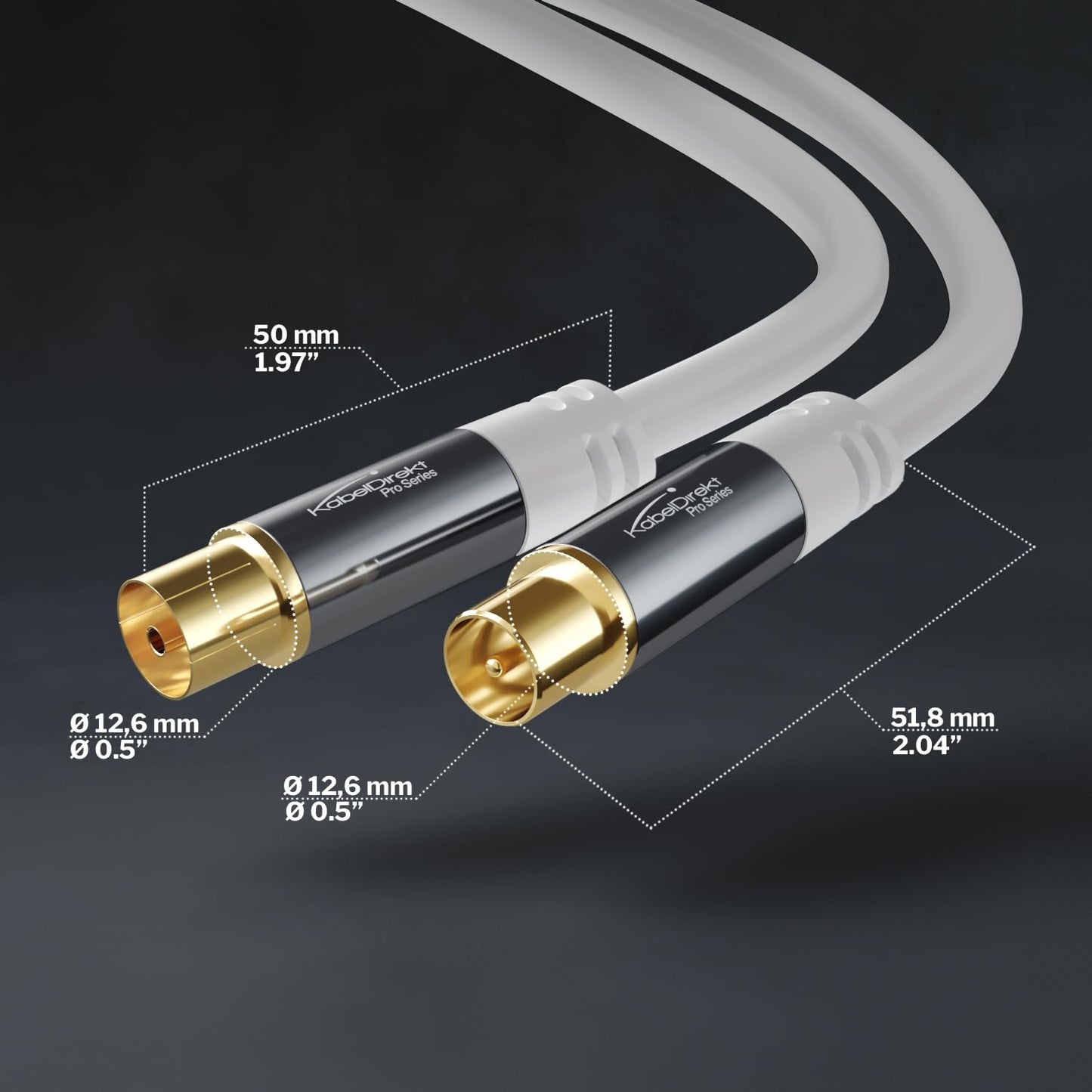 KabelDirekt – 4K antenna cable (coax) – 15m – plug/socket, white - 1632