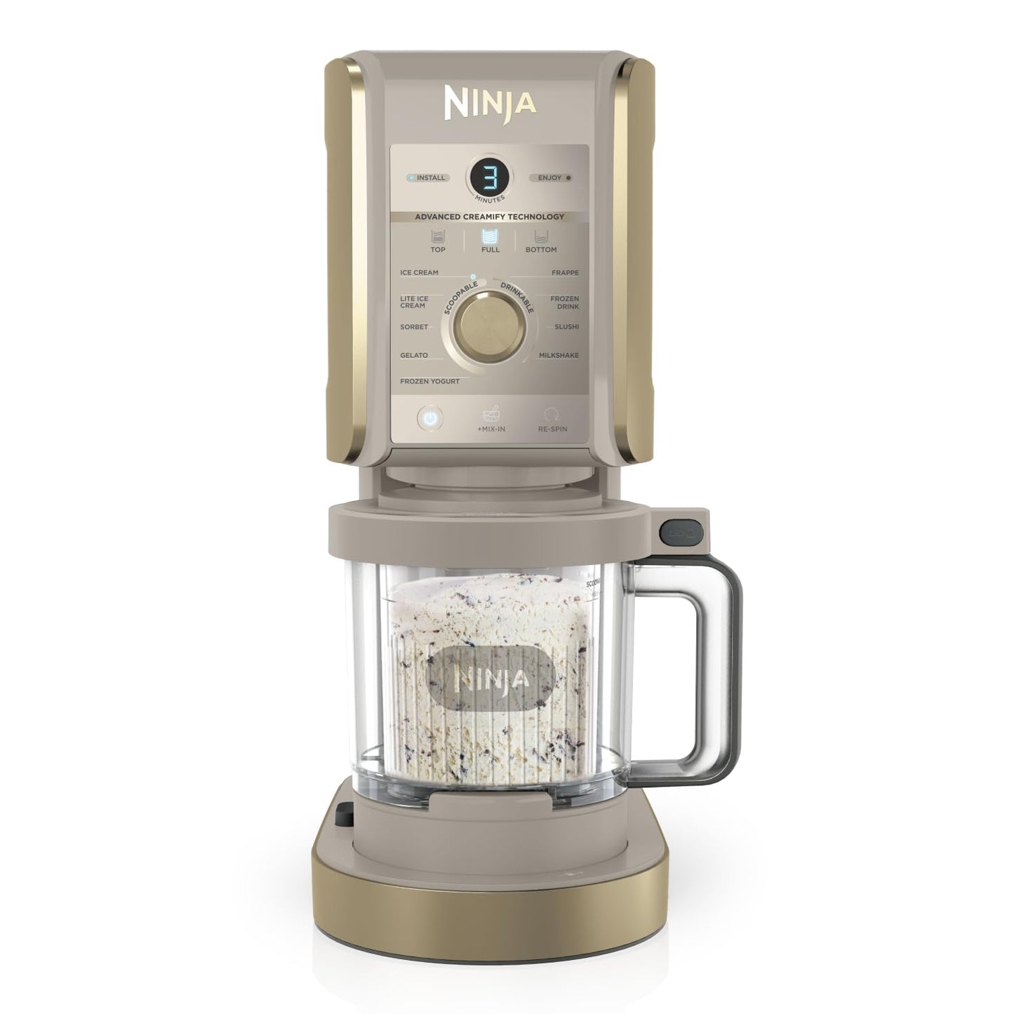 Ninja CREAMi Deluxe Ice Cream Maker with 2 Trays, 10 Functions, Dessert & Ice Cream Maker for Ice Cream, Sorbet, Frozen Yogurt, Milkshakes, Slushi, 2-in-1 Flavor Option, Stone Gold, NC502EUSTGD