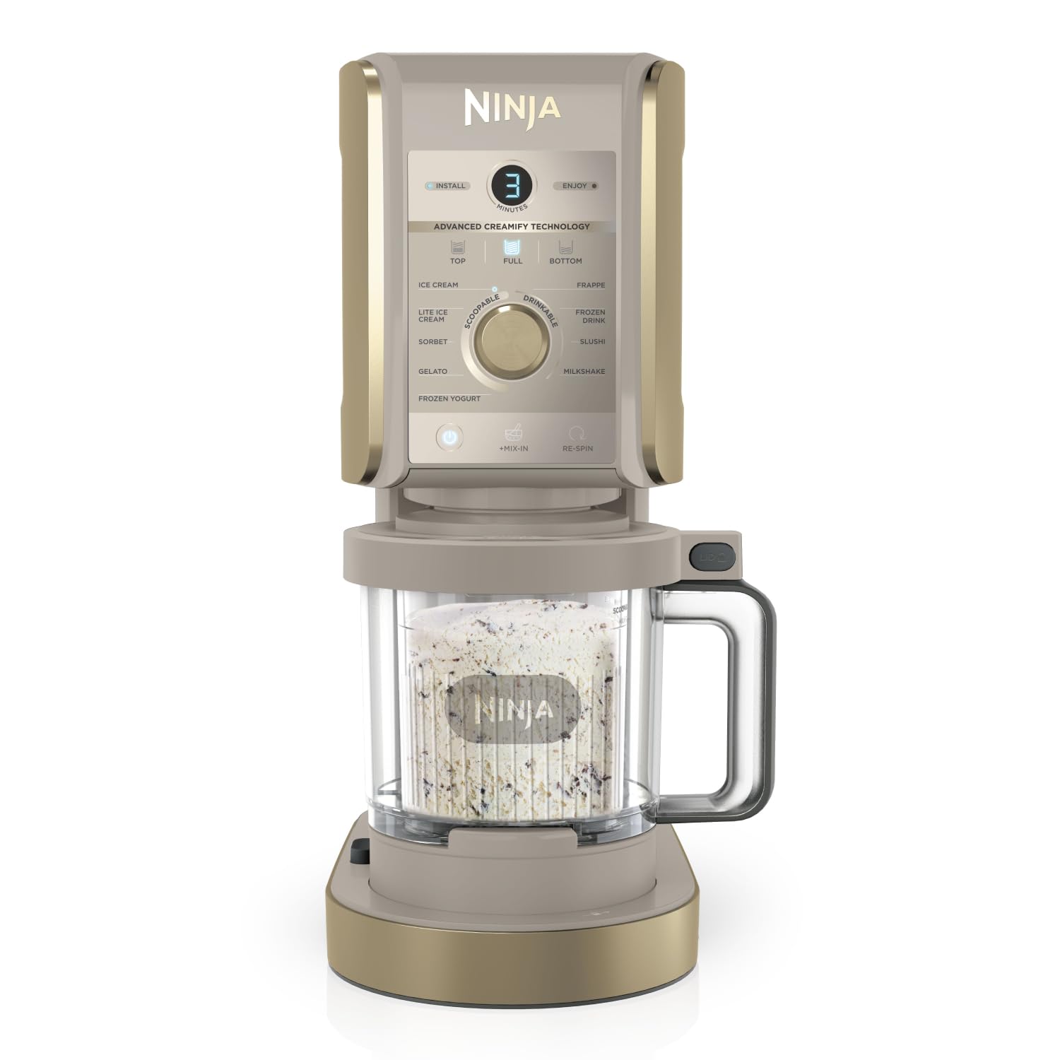 Ninja CREAMi Deluxe Ice Cream Maker with 2 Trays, 10 Functions, Dessert & Ice Cream Maker for Ice Cream, Sorbet, Frozen Yogurt, Milkshakes, Slushi, 2-in-1 Flavor Option, Stone Gold, NC502EUSTGD