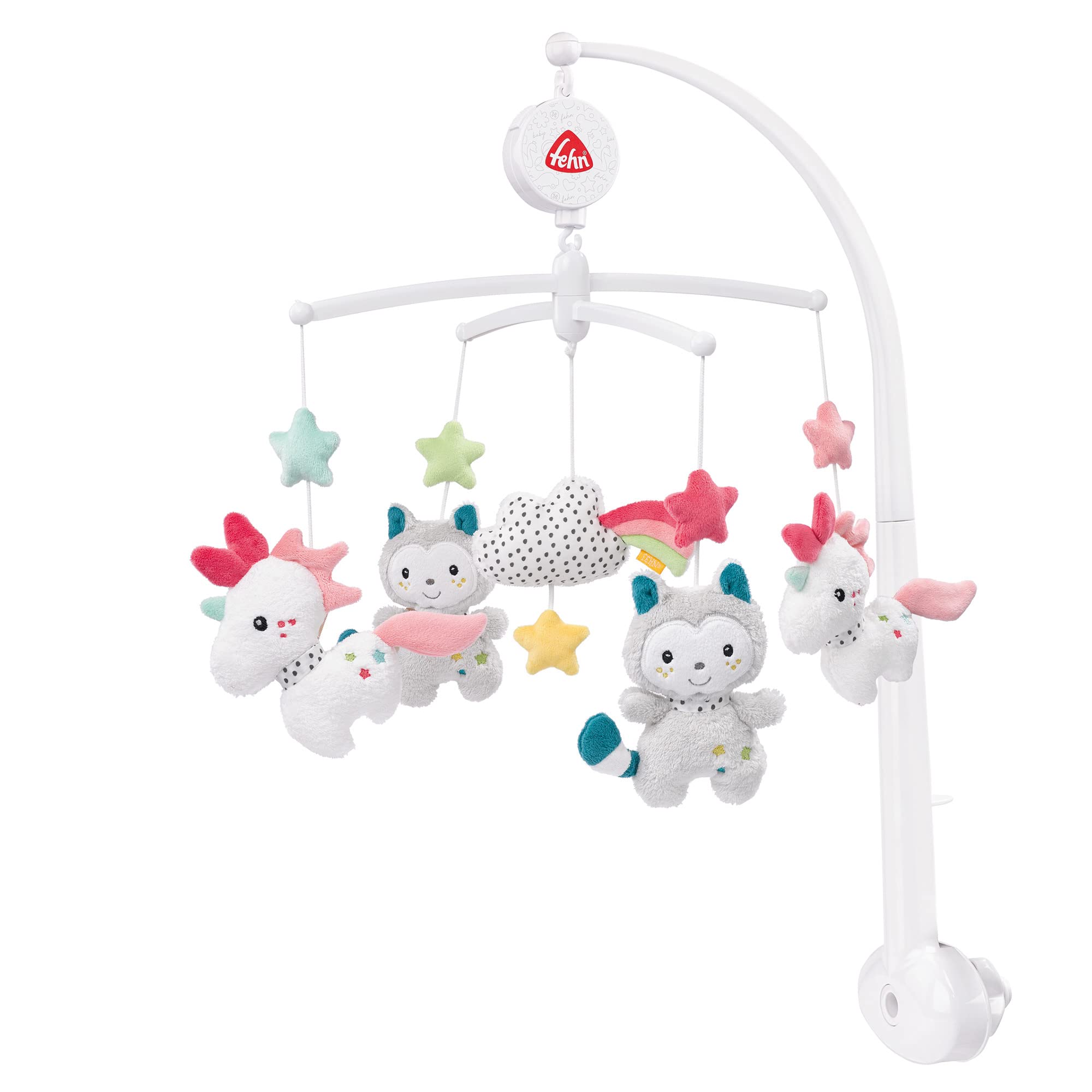 Fehn Music Mobile Aiko & Yuki - Baby Sleep Aid Musical Toy with Cute Animals, Baby Mobile Music Box Melody "Mozart's Lullaby" - Music Mobile Baby Bed Accessories Toy for Babies from 0-5 Months - 057027