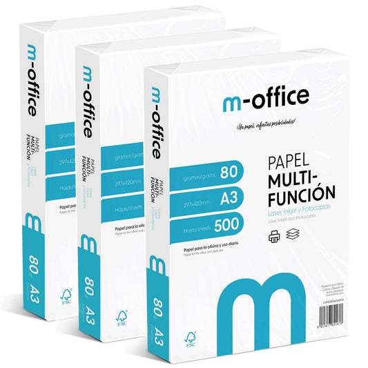 A3 Paper 80g 3 Pack of 500 Sheets Multifunctional Paper for Inkjet and Laser Printers A3 Sheets 297 x 420mm Ideal for Office and Home m-office (1500 Sheets) - COM0593