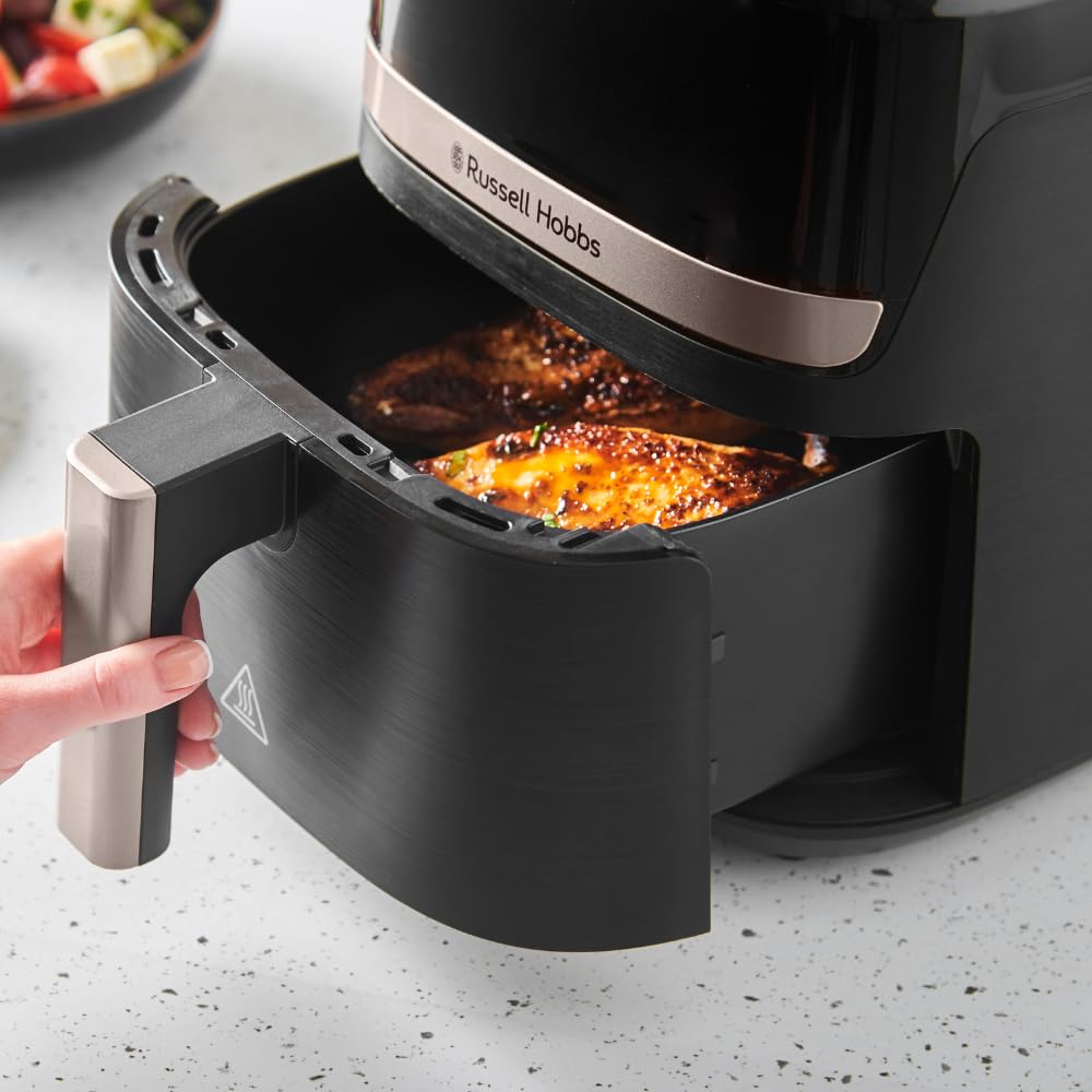 Russell Hobbs hot air fryer L 4.3L Rapid AirFryer [very small housing, very quiet, 9 programs] SatisFry (dishwasher safe, deep fryer without oil, touch screen, grilling, baking, roasting etc) 27610-56